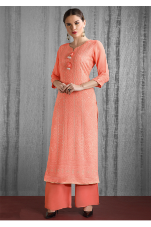 Peach Color Designer Georgette Kurti